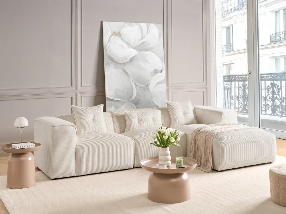 Left-hand 3-seater jumbo cord corner sofa in off-white