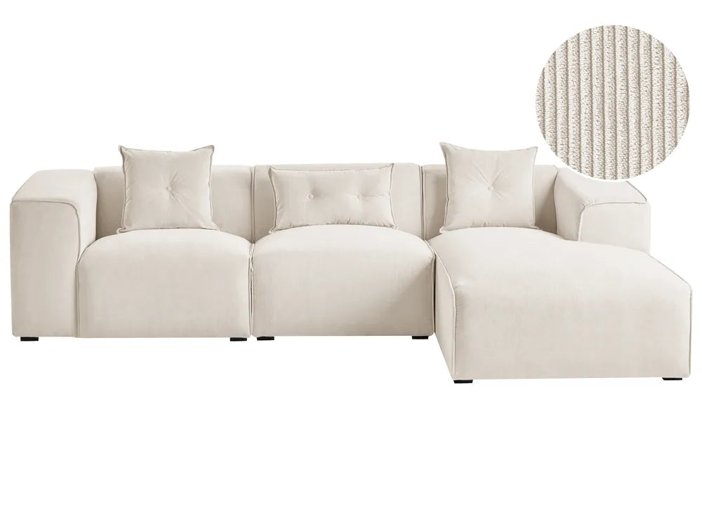 Corner Sofa 3 Seater Corduroy Off-White Left Hand Rafael