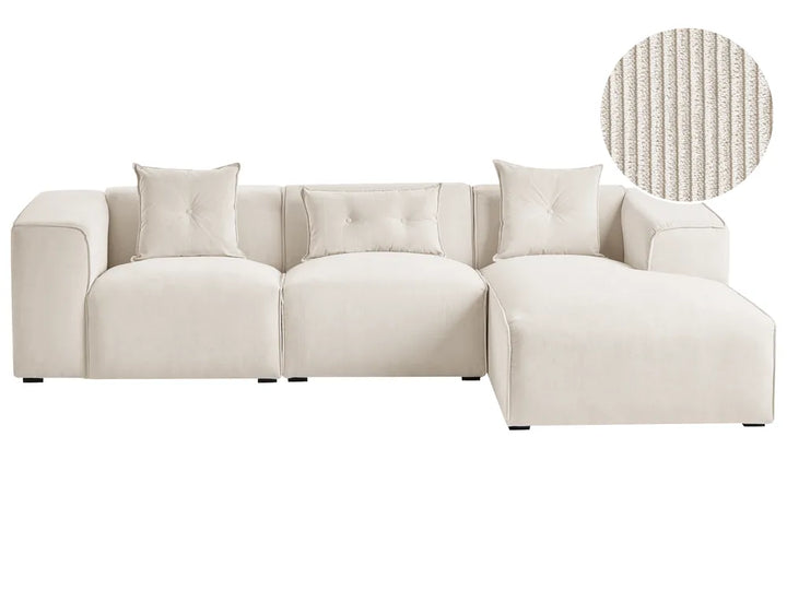 Corner Sofa 3 Seater Corduroy Off-White Left Hand Rafael