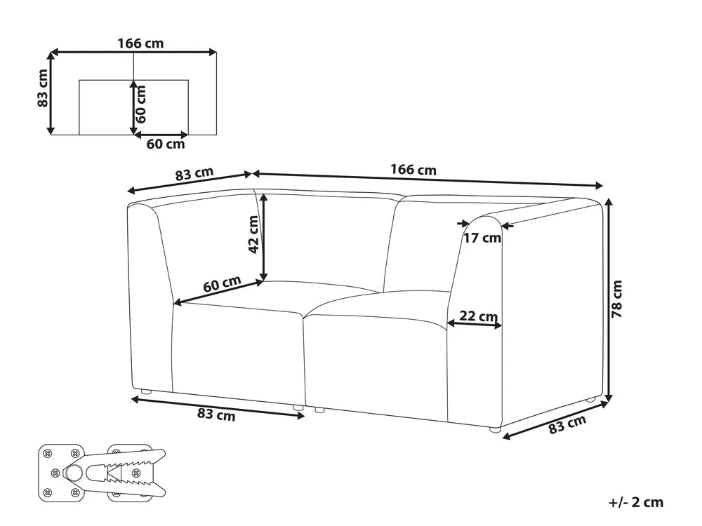 Modular Sofa 2 Seater Corduroy Beige Ilkeston