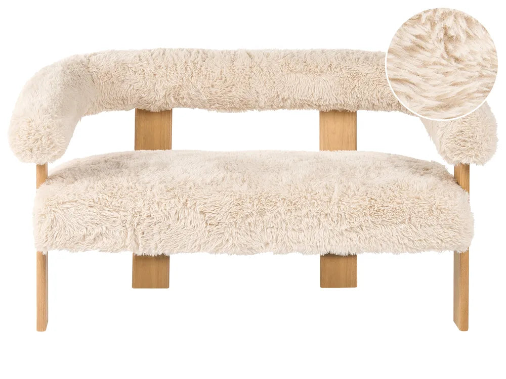 Sofa 2 Seater Faux Fur Off-White/ Light Brown Askolds