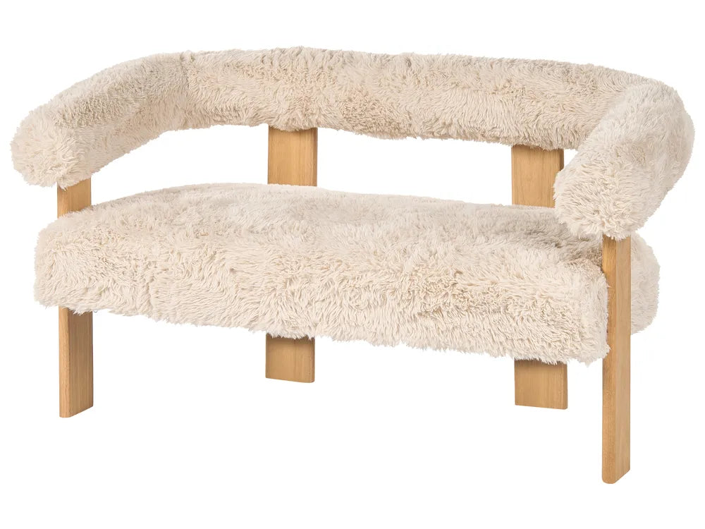 Sofa 2 Seater Faux Fur Off-White/ Light Brown Askolds