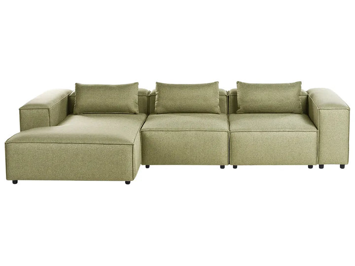 Light green fabric modular corner sofa 4 seater right hand
