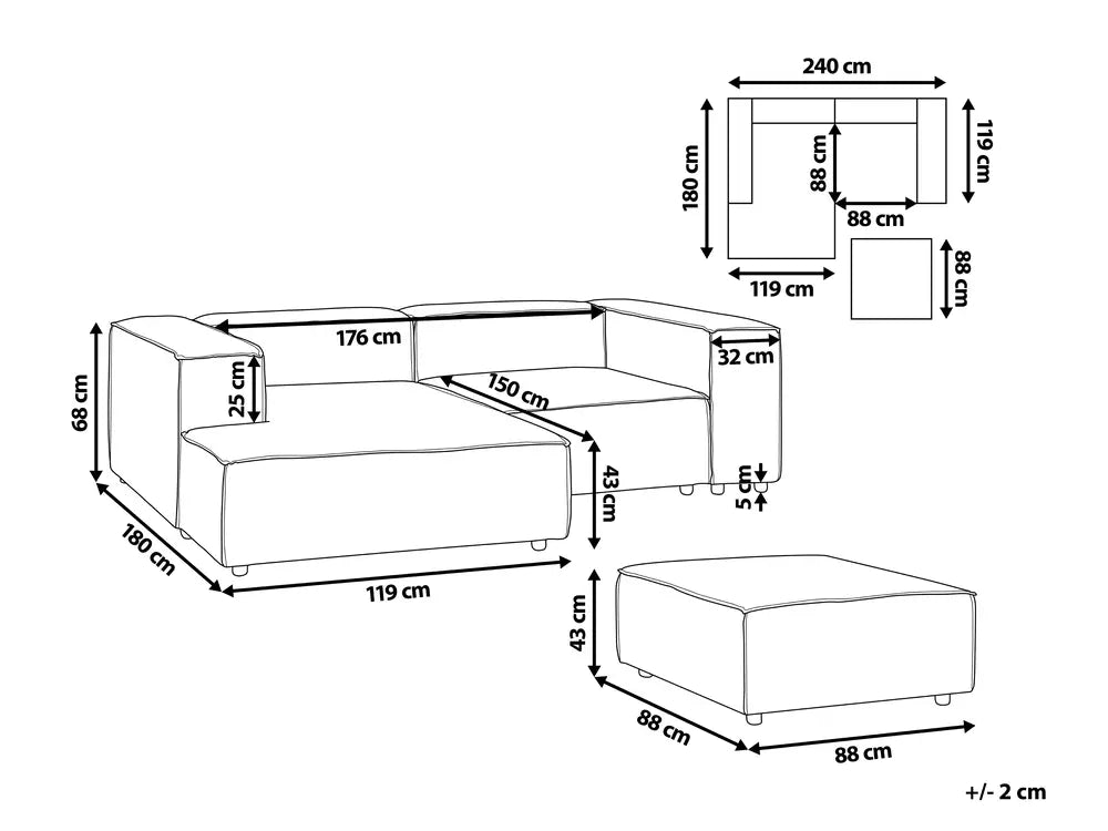Modular Corner Sofa 2 Seater Boucle Off-White with Ottoman Right Hand Oakham