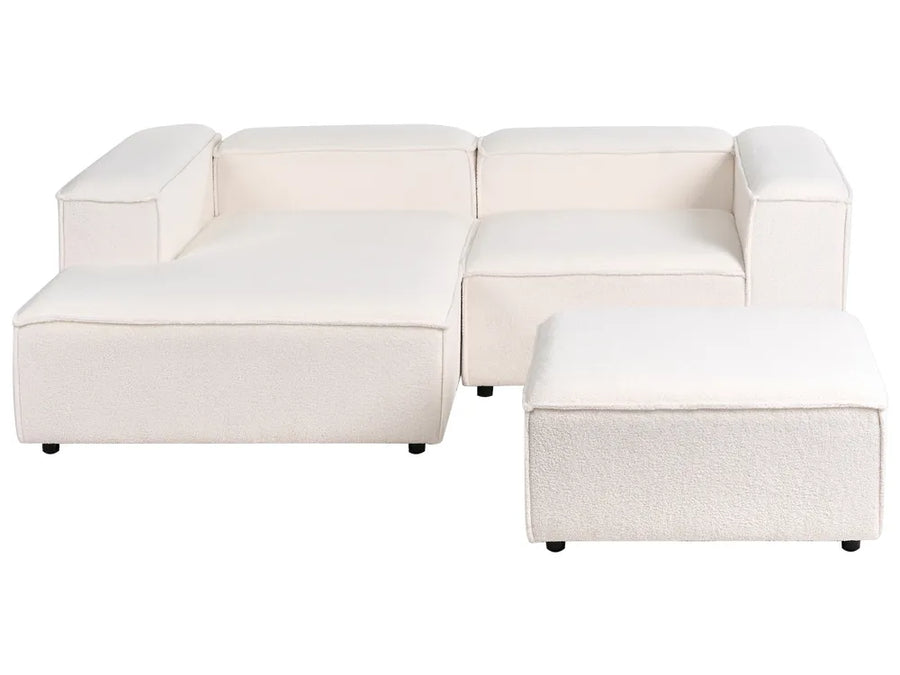 Off-white bouclé modular corner sofa with right ottoman