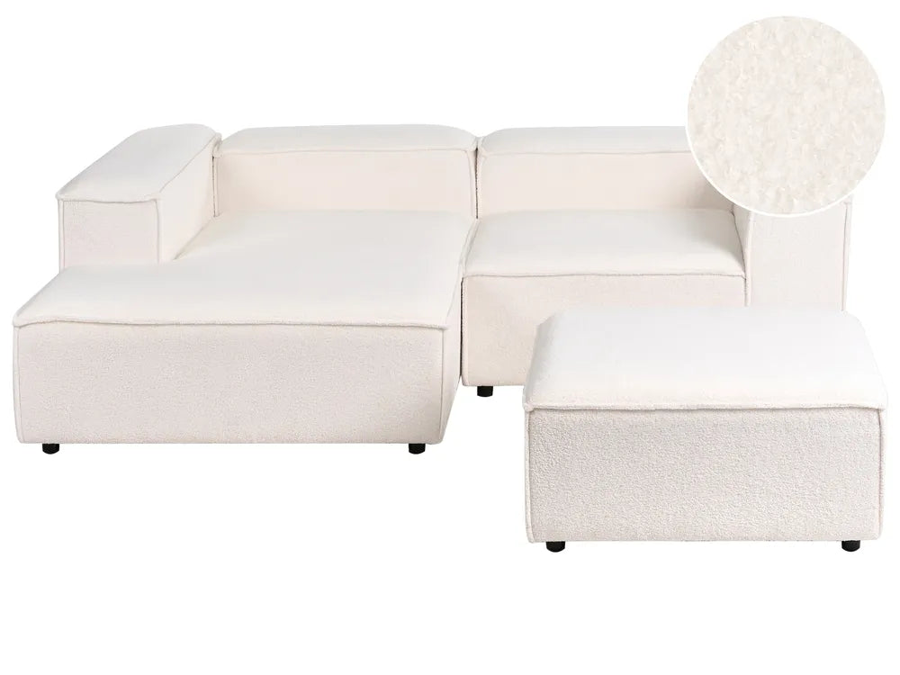 Modular Corner Sofa 2 Seater Boucle Off-White with Ottoman Right Hand Oakham