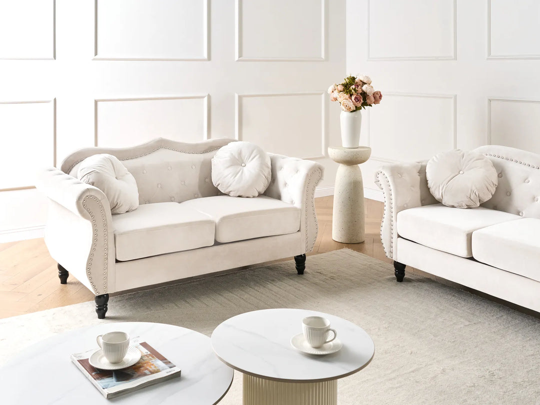 Elegant velvet loveseat with nailhead trim for living room