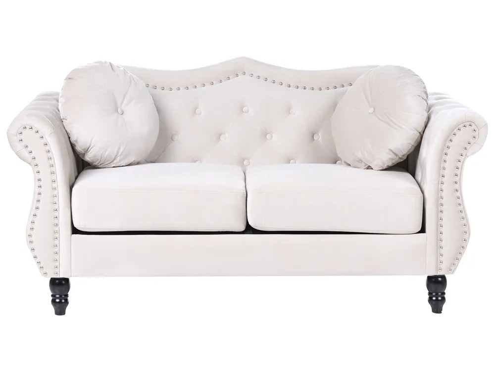 Light beige velvet 2 seater sofa with tufted backrest