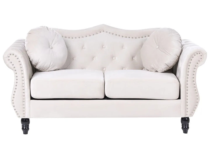 Light beige velvet 2 seater sofa with tufted backrest