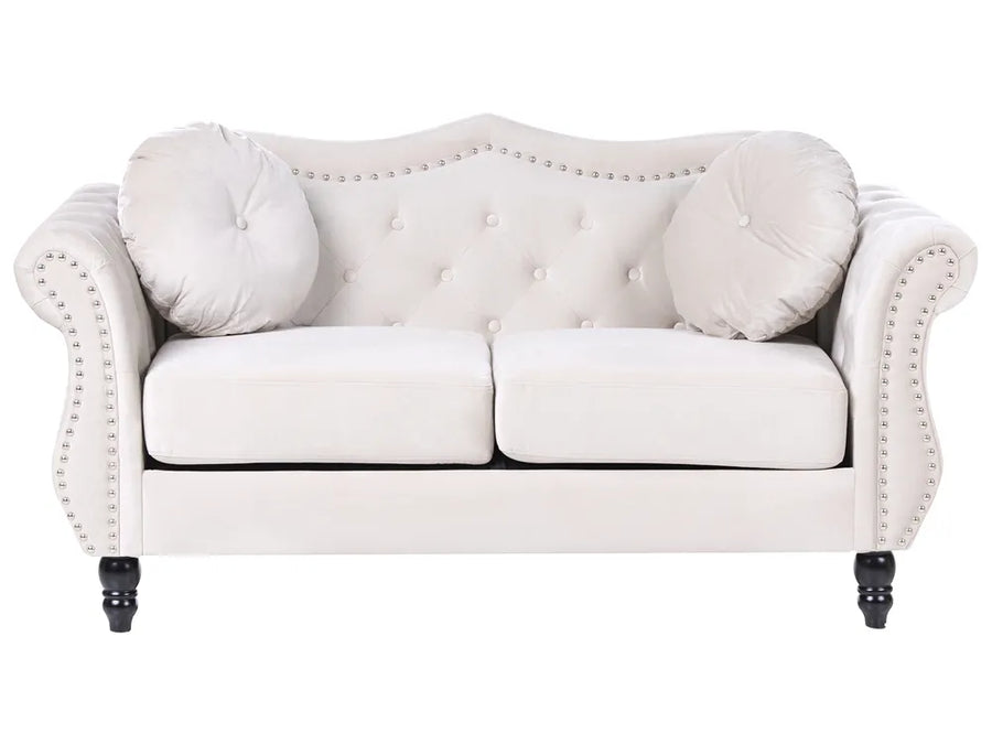 Light beige velvet 2 seater sofa with tufted backrest