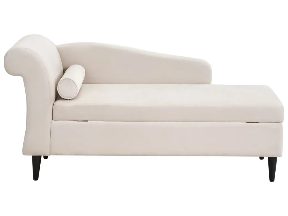 Left-Hand Chaise Lounge Velvet Beige with Storage Zared
