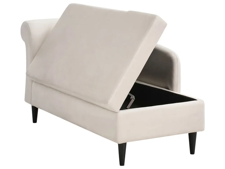 Left-Hand Chaise Lounge Velvet Beige with Storage Zared