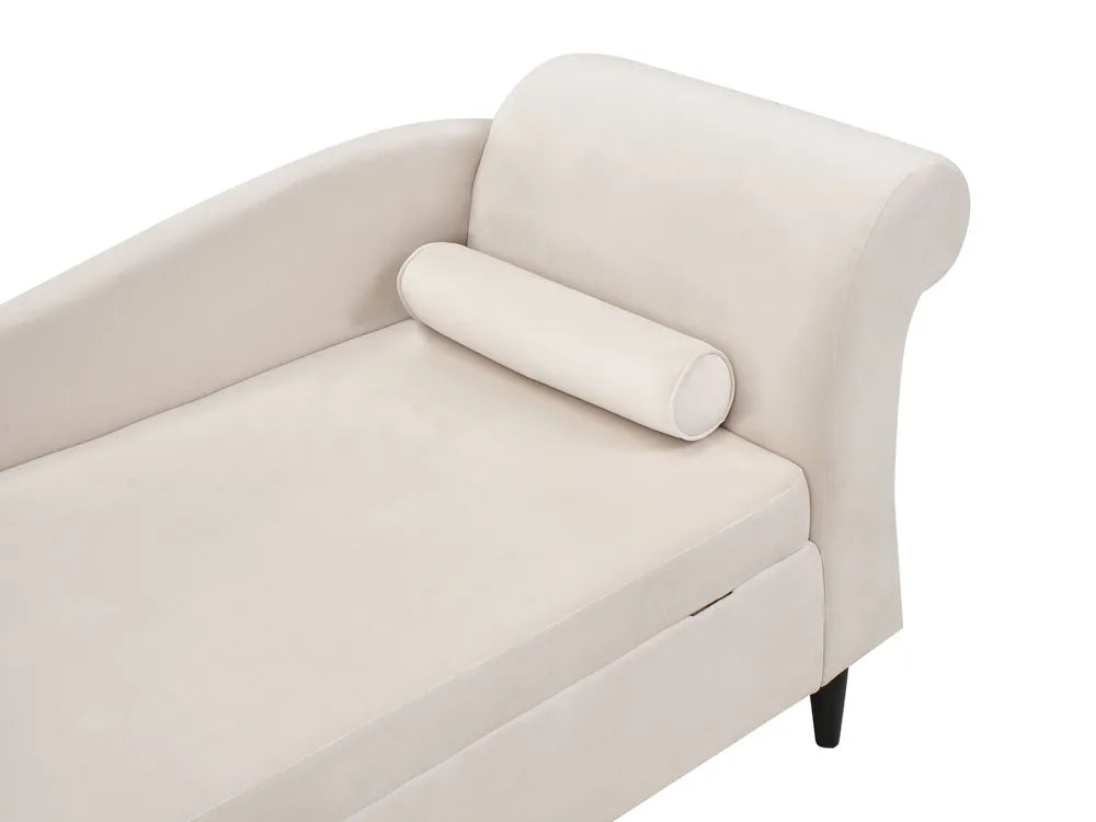 Right-Hand Chaise Lounge Velvet Beige with Storage Zared