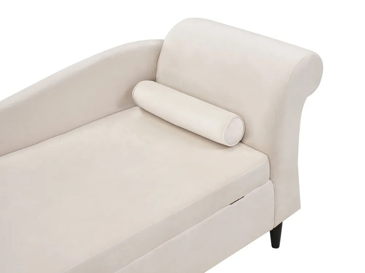 Right-Hand Chaise Lounge Velvet Beige with Storage Zared