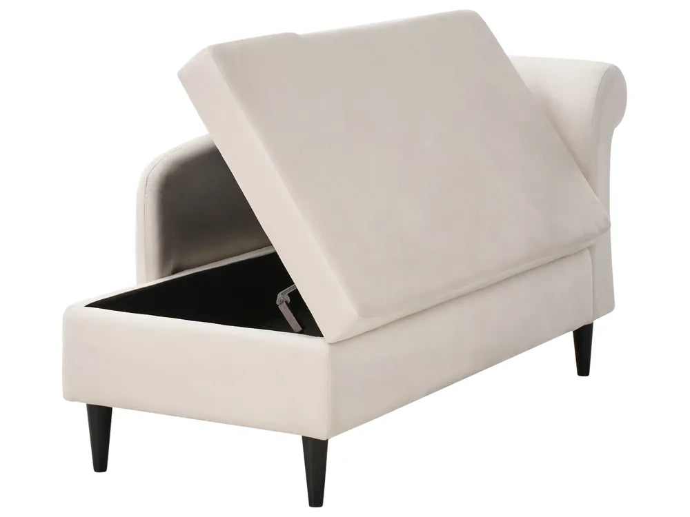 Right-Hand Chaise Lounge Velvet Beige with Storage Zared