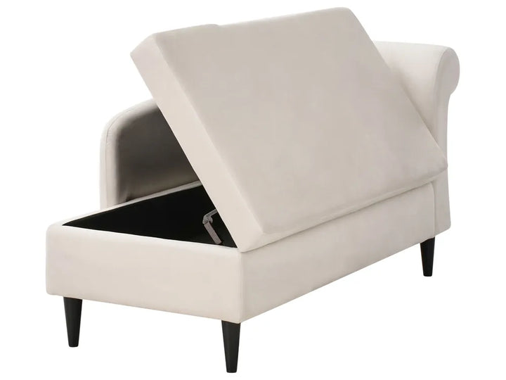 Right-Hand Chaise Lounge Velvet Beige with Storage Zared