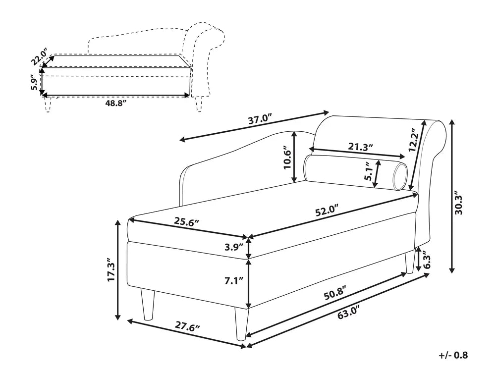 Right-Hand Chaise Lounge Velvet Beige with Storage Zared