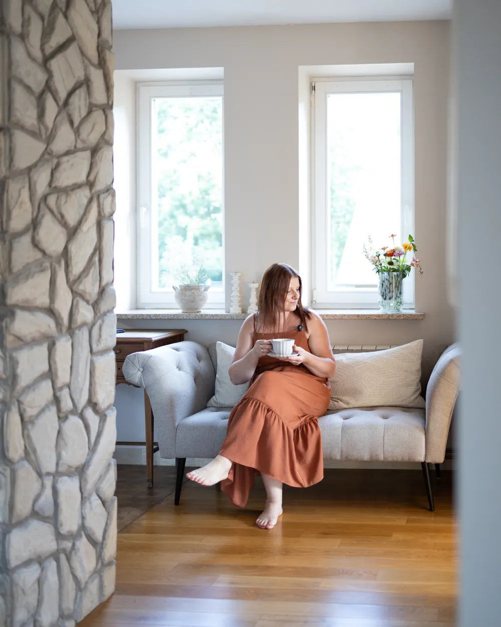 Chaise Longue Fabric Light Brown Braidon