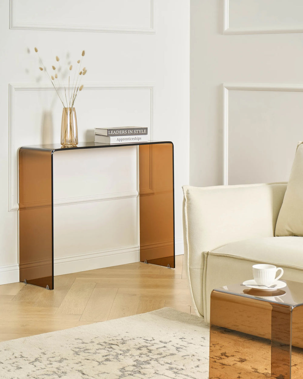 Tempered glass hallway table brown