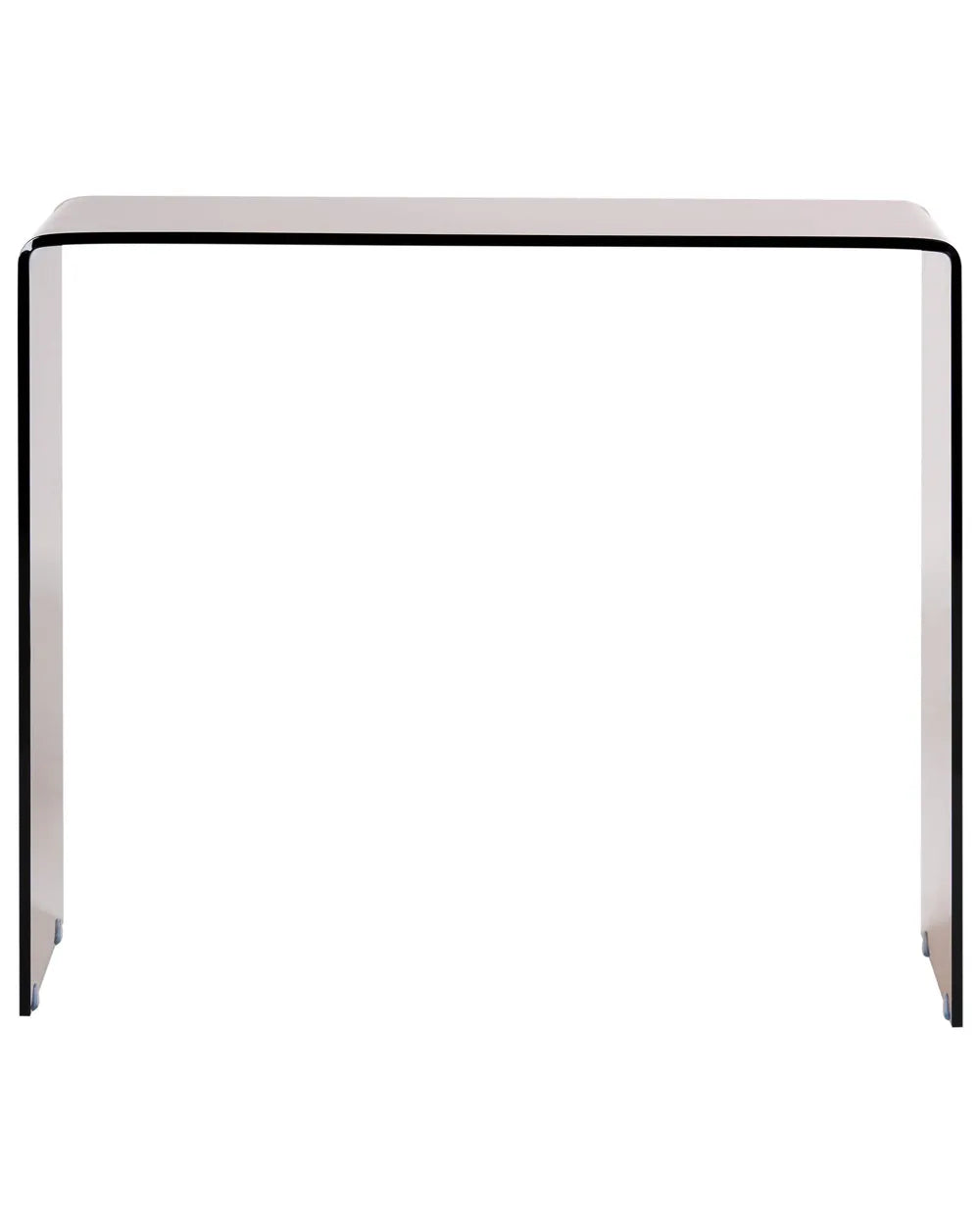 White console table with black legs on a white background