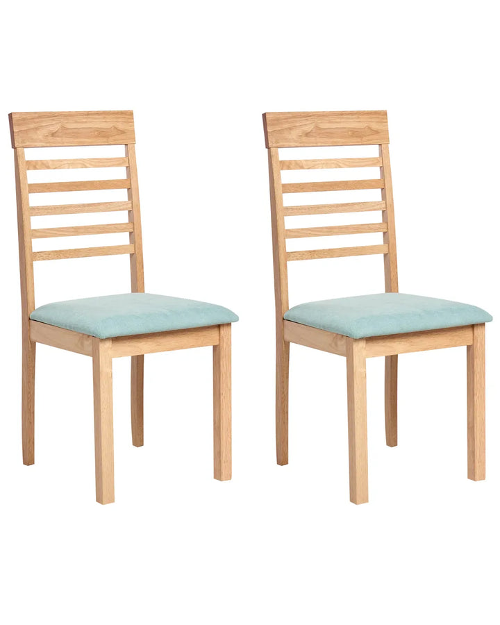 Set of 2 Dining Chairs Wood Light Brown/ Mint Rose