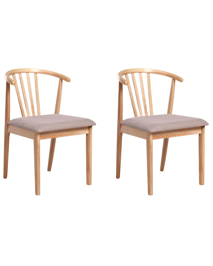 Set of 2 Dining Chairs Wood Light Brown/ Taupe Denise
