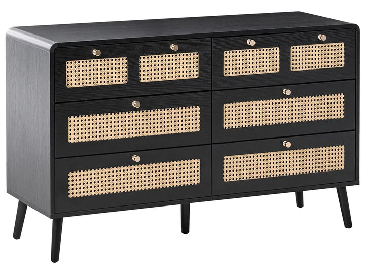 6 Drawer Chest Black Functional Storage Space Vistaro