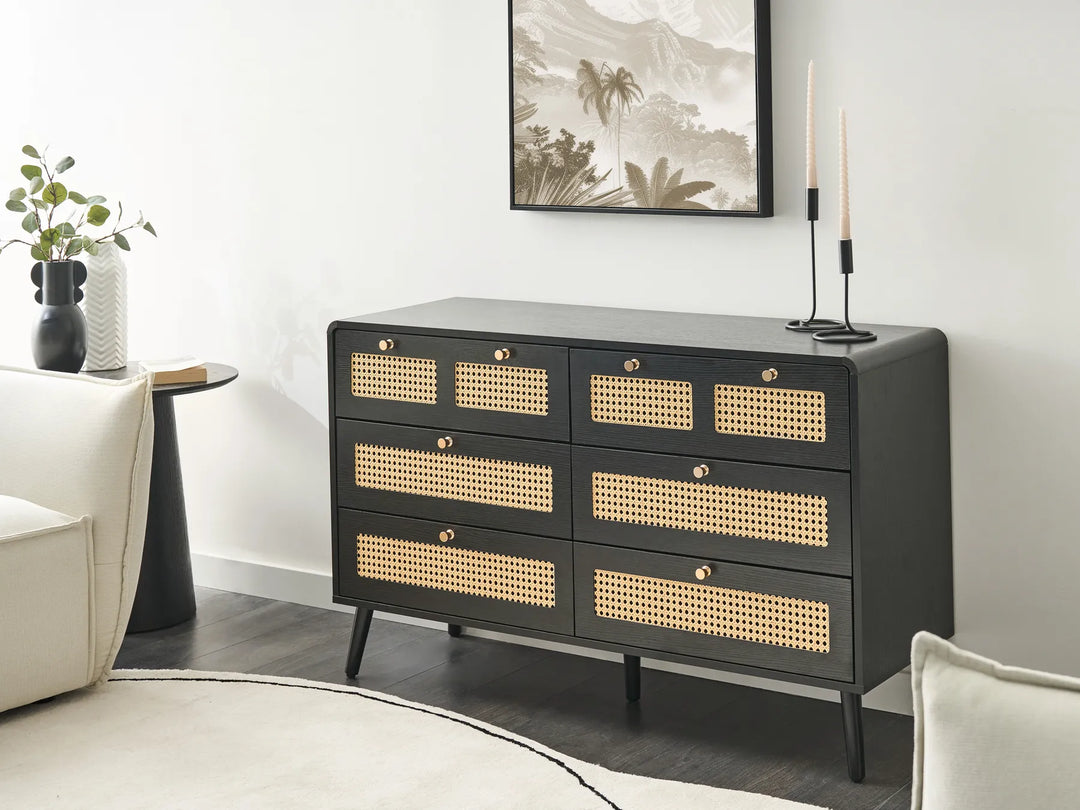 6 Drawer Chest Black Functional Storage Space Vistaro