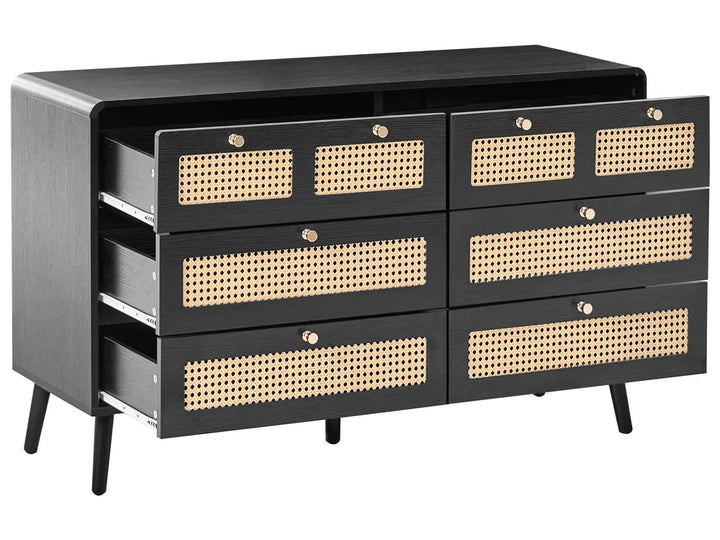 6 Drawer Chest Black Functional Storage Space Vistaro