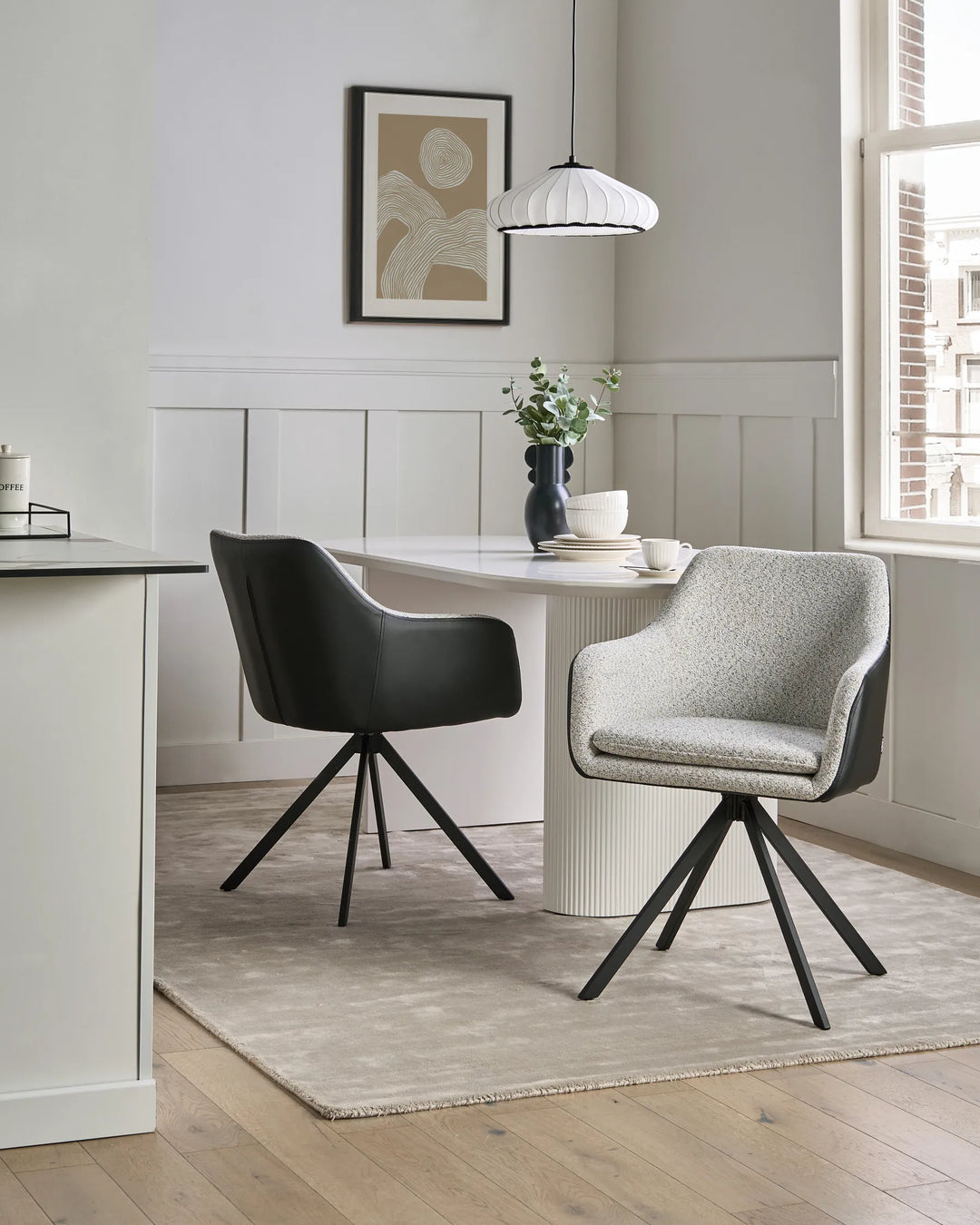 Set of 2 Dining Chairs Fabric Black/ White Roan