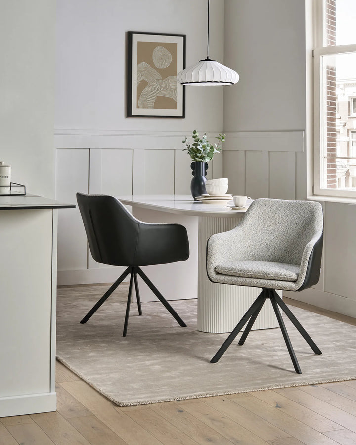 Set of 2 Dining Chairs Fabric Black/ White Roan