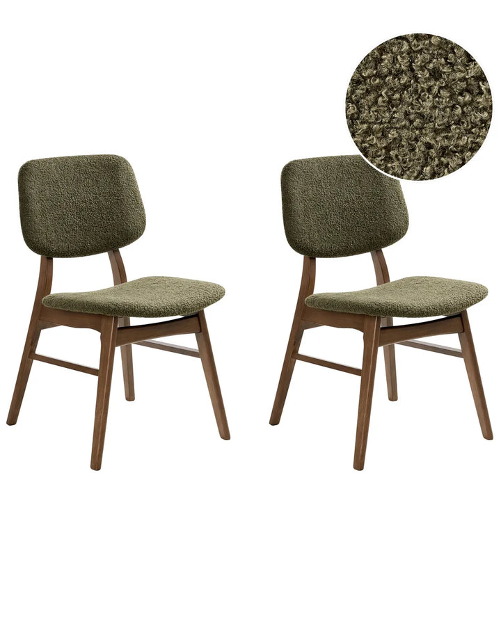 Set of 2 Dining Chairs Boucle Dark Brown/ Green Cara