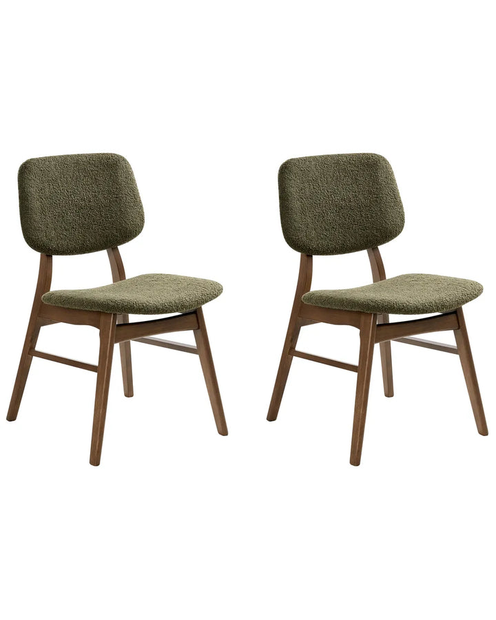 Set of 2 Dining Chairs Boucle Dark Brown/ Green Cara