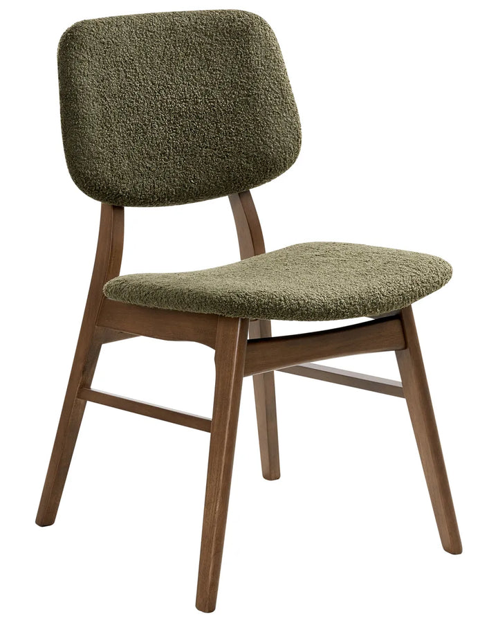Set of 2 Dining Chairs Boucle Dark Brown/ Green Cara