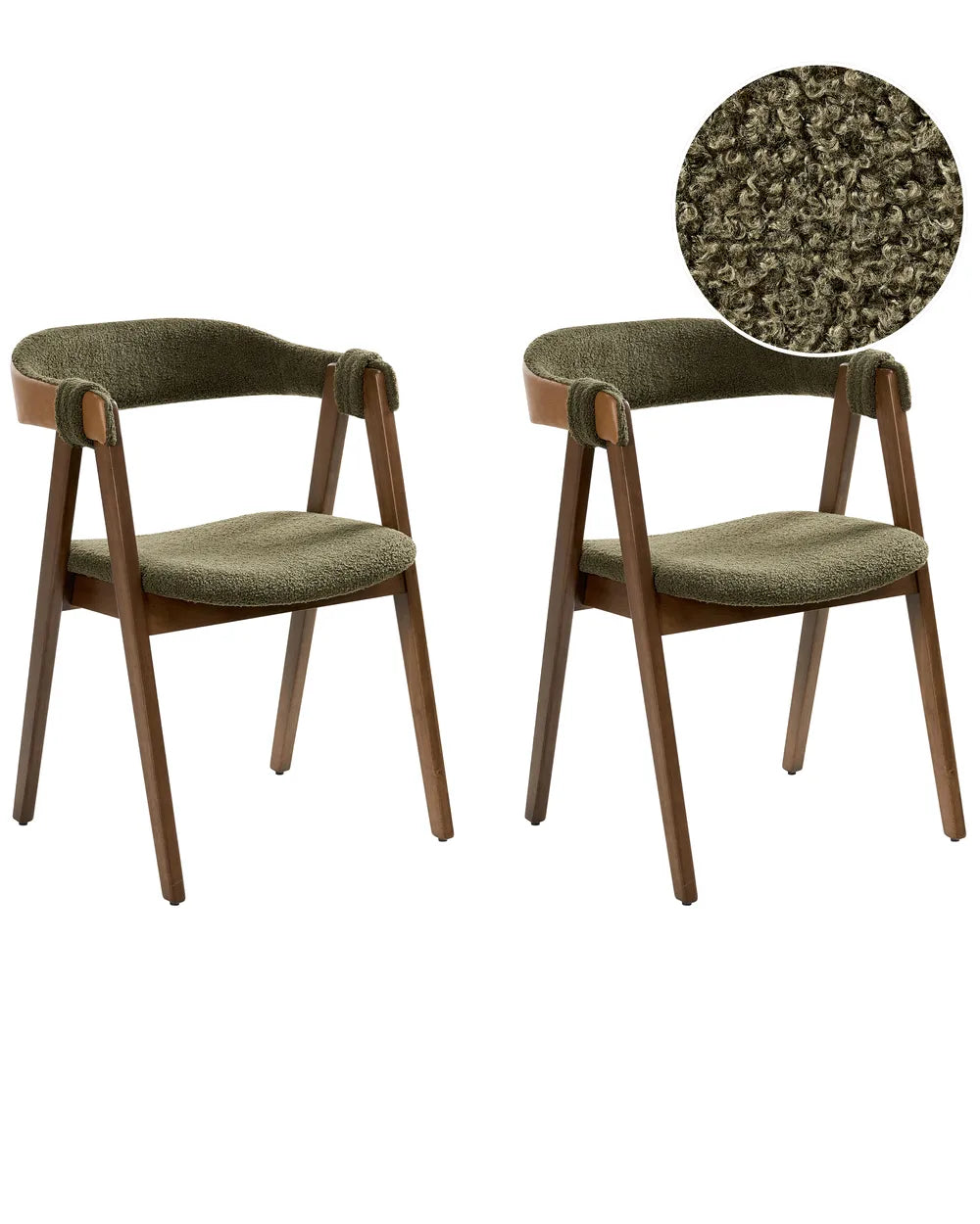 Set of 2 Dining Chairs Boucle Dark Brown/ Green Jo