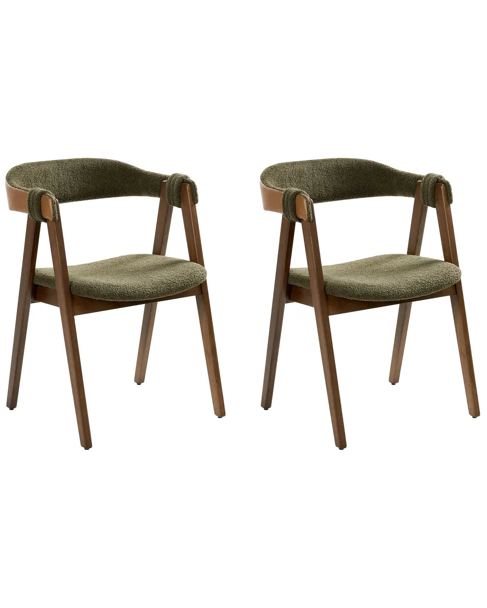 Set of 2 Dining Chairs Boucle Dark Brown/ Green Jo