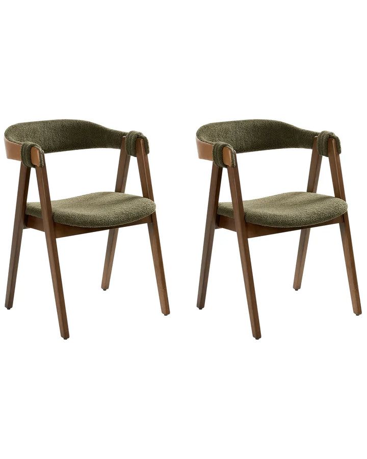 Set of 2 Dining Chairs Boucle Dark Brown/ Green Jo