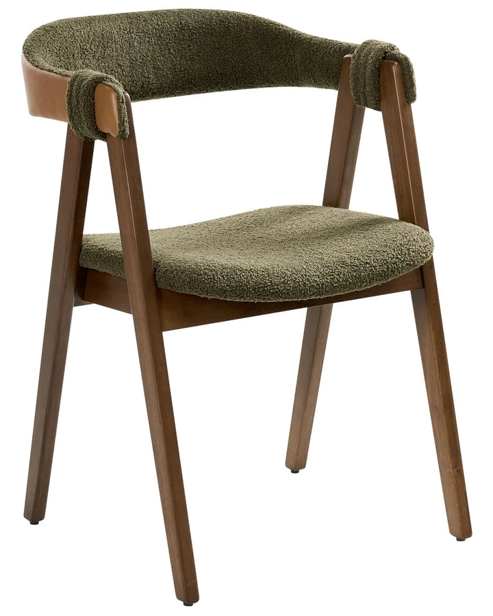 Set of 2 Dining Chairs Boucle Dark Brown/ Green Jo