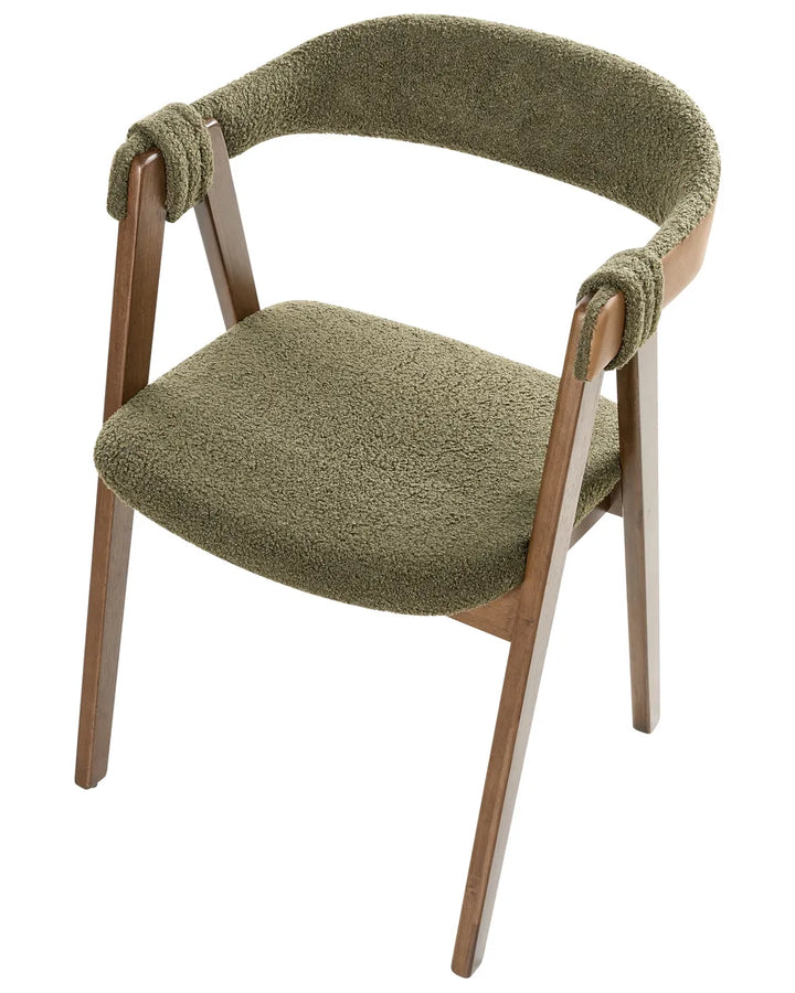 Set of 2 Dining Chairs Boucle Dark Brown/ Green Jo