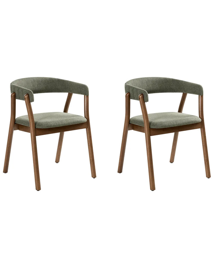 Set of 2 Dining Chairs Fabric Dark Brown/ Green Irish
