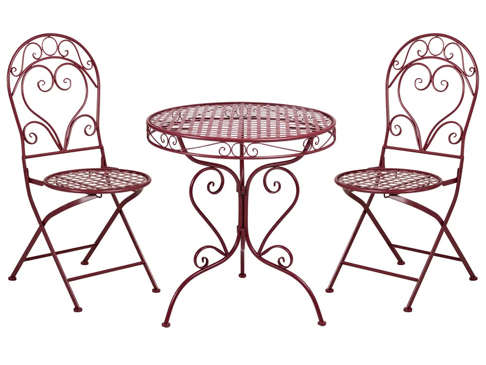 Bistro Set Metal Burgundy Cyrus