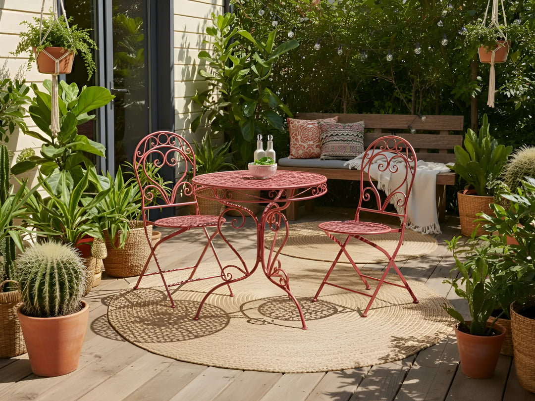 Bistro Set Metal Burgundy Cyrus