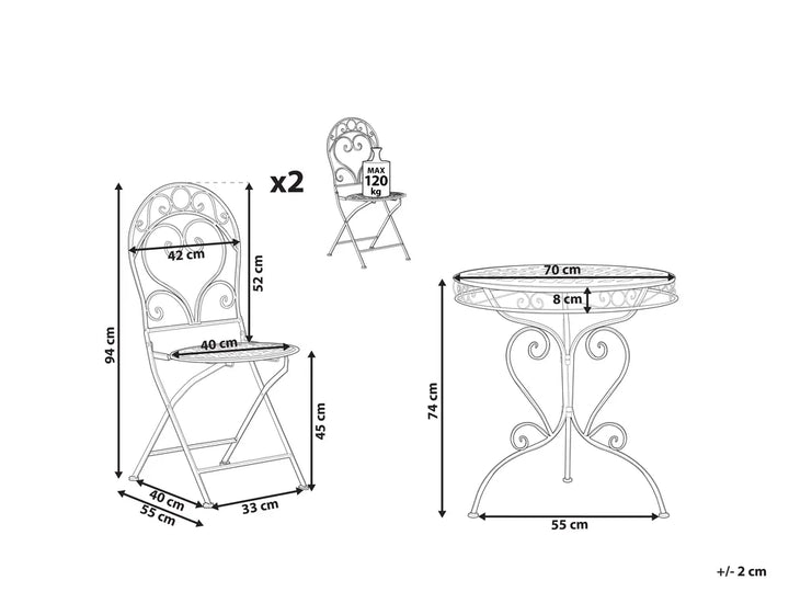 Bistro Set Metal Burgundy Cyrus