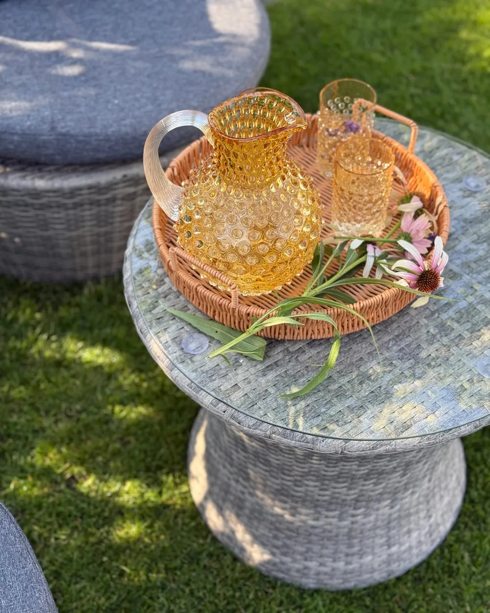 Bistro Set with Cushions Capri PE Rattan Grey Ivana