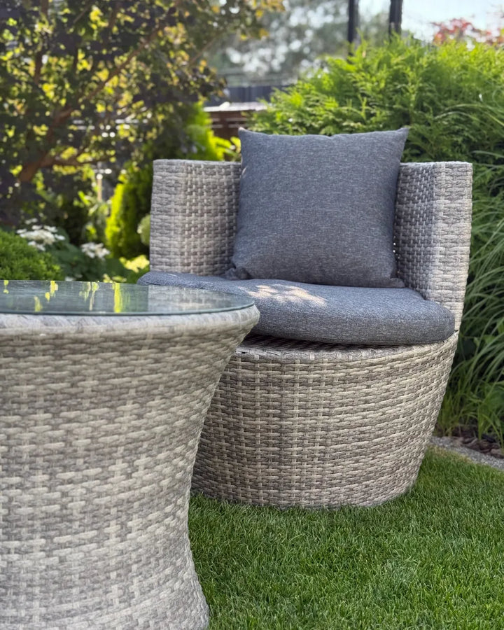 Bistro Set with Cushions Capri PE Rattan Grey Ivana