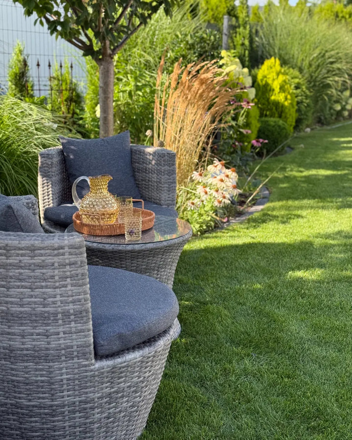 Bistro Set with Cushions Capri PE Rattan Grey Ivana