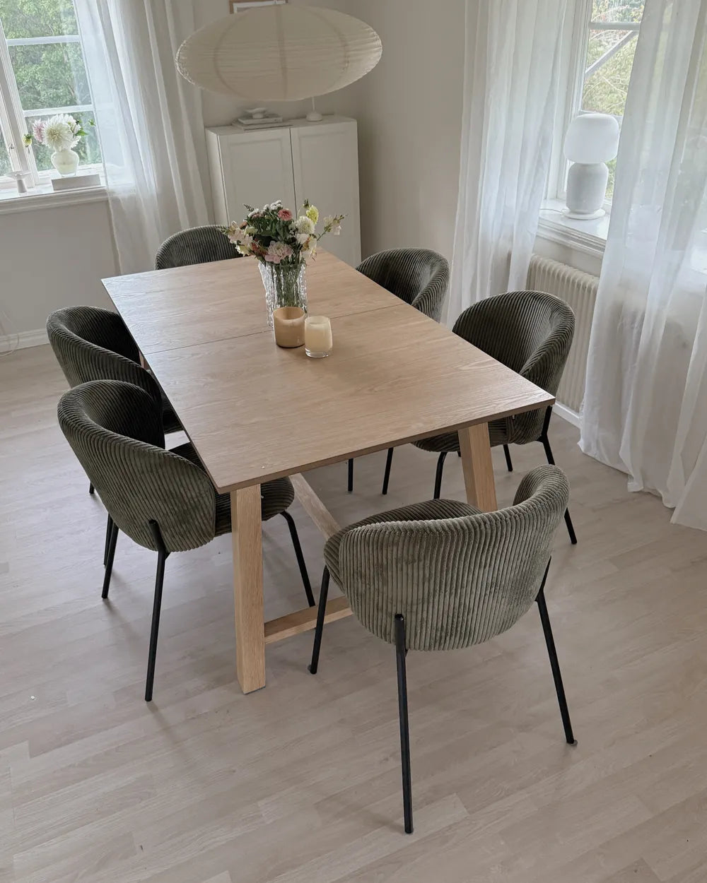Set of 2 Dining Chairs Corduroy Olive Green Yve