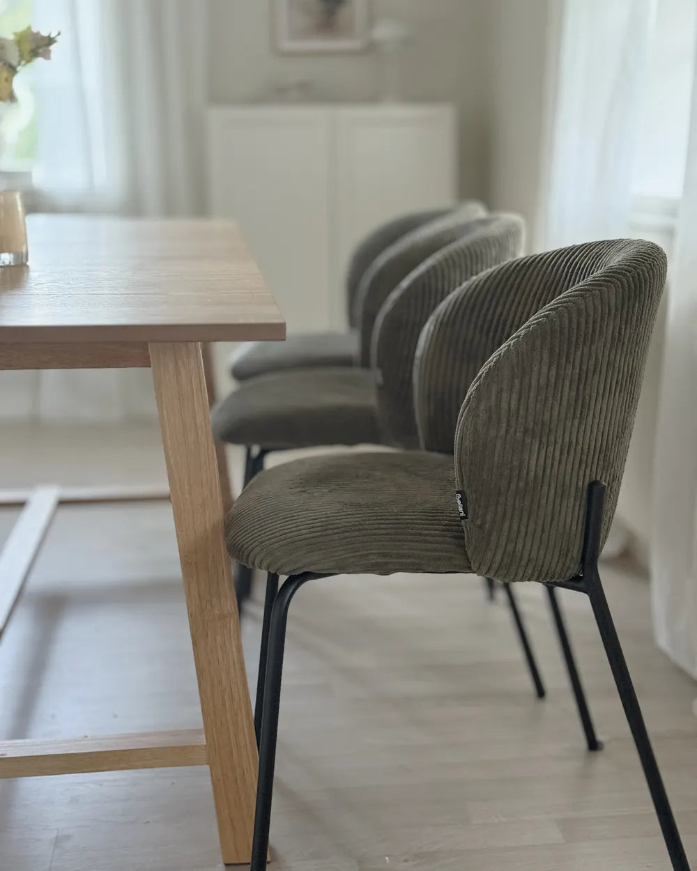 Set of 2 Dining Chairs Corduroy Olive Green Yve