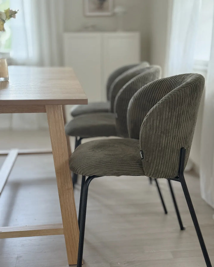 Set of 2 Dining Chairs Corduroy Olive Green Yve