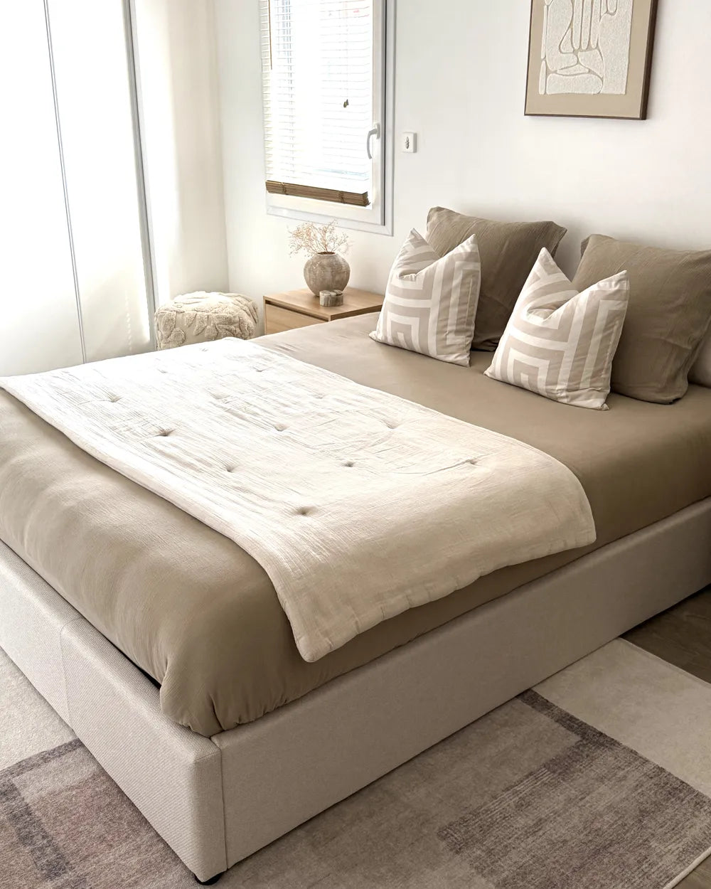 Ottoman Bed without Headboard Fabric 160 x 200 cm (EU King Size) Light Beige Miley